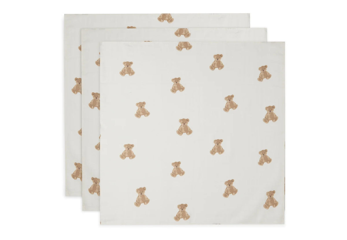 Jollein hydrofiele doeken 3pack 70x70 teddybear