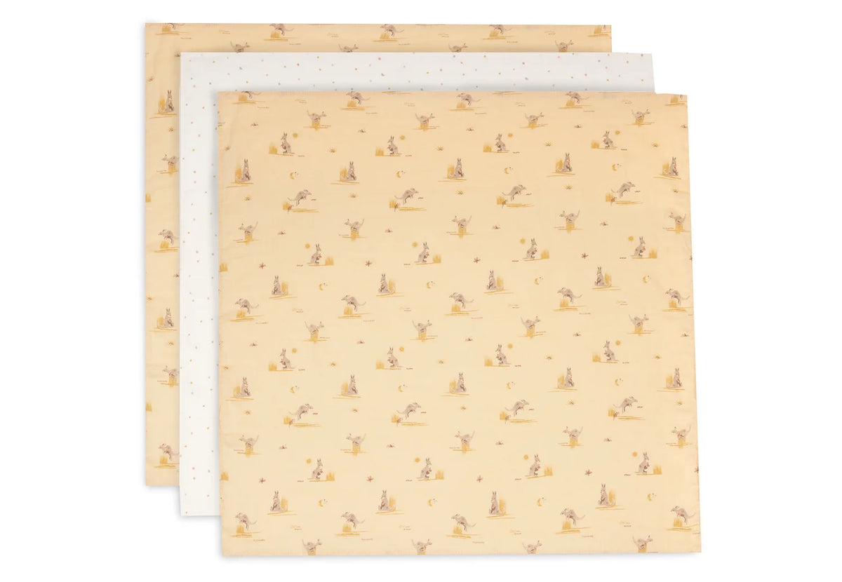 Jollein hydrofiele doeken 3pack 70x70 kangaroots
